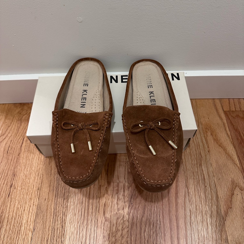 Anne Klein Brown Suede Loafers, Slip On, Women’s 8.5